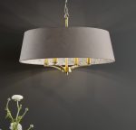 Birch 4lt Shadelier Antique Brass & Taupe With Shade - Image 4
