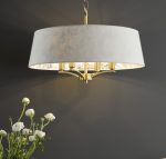 Delft 4lt Shadelier Antique Brass & Ivory With Shade - Image 4