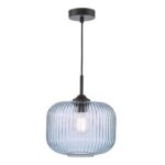 Demarius Pendant Matt Black & Blue Ribbed Glass