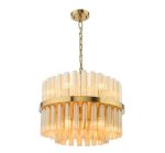 Imani 12lt Pendant Natural Brass & Champagne Ribbed Glass