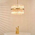 Imani 12lt Pendant Natural Brass & Champagne Ribbed Glass - Image 4