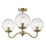 Jocelyn 3lt Semi-Flush Natural Brass & Glass