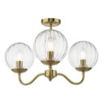 Jocelyn 3lt Semi-Flush Natural Brass & Glass