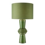Lagle Table Lamp Green Ceramic & Antique Brass With Shade