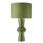 Lagle Table Lamp Green Ceramic & Antique Brass With Shade