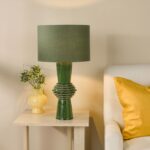 Lagle Table Lamp Green Ceramic & Antique Brass With Shade - Image 4