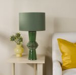 Lagle Table Lamp Green Ceramic & Antique Brass With Shade - Image 5