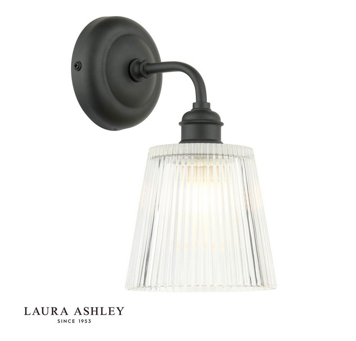 Callaghan BLK Laura Ashley Callaghan Wall Light Matt Black & Ribbed Glass - Image 1
