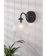 Laura Ashley Charissa Wall Light Matt Black & Ribbed Glass - Image 4