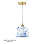 Laura Ashley China Rose Pendant Matt Blue & Matt Antique Brass