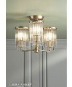 Laura Ashley Hilcote 3lt Semi-Flush Matt Antique Brass & Glass - Image 4