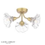 Laura Ashley Kerswell 3lt Semi-Flush Matt Antique Brass & Glass