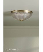 Laura Ashley Langdon 2lt Bathroom Ceiling Light Matt Antique Brass & Textured Glass - Image 5