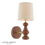 Laura Ashley Millbrook Wall Light Dark Wood & Industrial Brass With Shade