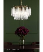 Laura Ashley Penlee 4lt Pendant Matt Antique Brass & Ribbed Glass - Image 6