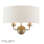 Laura Ashley Sorrento 2lt Wall Light Matt Antique Brass With Natural Shade