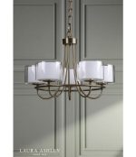 Laura Ashley Southwell 5lt Armed Pendant Antique Brass & Opal Glass - Image 6