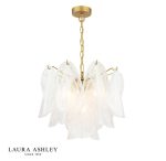 Laura Ashley Stannington 4lt Pendant Matt Antique Brass & White Glass