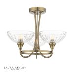 Laura Ashley Wellham 3lt Semi-Flush Antique Brass & Ribbed Glass