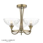 Laura Ashley Wellham 3lt Semi-Flush Antique Brass & Ribbed Glass