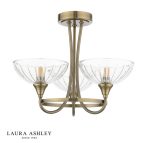 Laura Ashley Wellham 3lt Semi-Flush Antique Brass & Ribbed Glass - Image 2