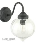 Laura Ashley Whitham Wall Light Matt Black & Ribbed Glass - Image 2