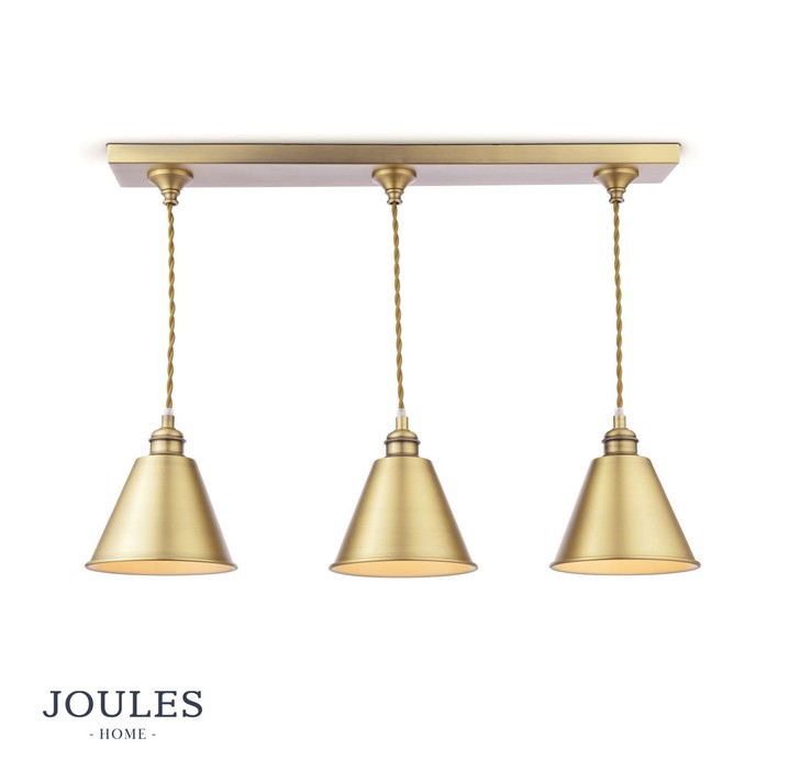 WOL0375-K Joules Wollaton 3lt Bar Pendant Matt Antique Brass & Matt White - Image 1